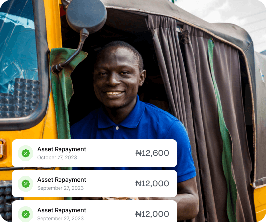Driver smiling with asset repayment details